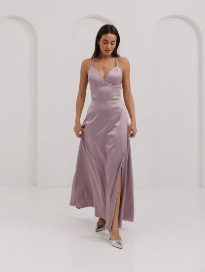 Атласное платье макси для выпускного вечера вашей мечты лилового цвета, фото 1