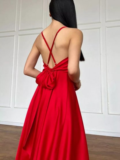 Нарядное длинное красное платье с открытой спиной, фото 1