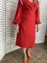 Красное классическое платье футляр миди длины на длинный рукав, фото 3