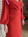 Красное классическое платье футляр миди длины на длинный рукав, фото 2