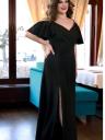 Длинное черное платье-макси с тонкими бретелями и разрезом сбоку — идеально для вечеринок, фото 3