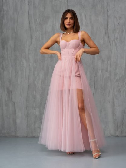 Красивое корсетное платье с короткой обкой розового цвета, фото 1