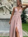 Пастельно-розовое, длиной до пола, атласное вечернее платье, фото 2