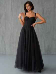 Корсетное длинное черное платье