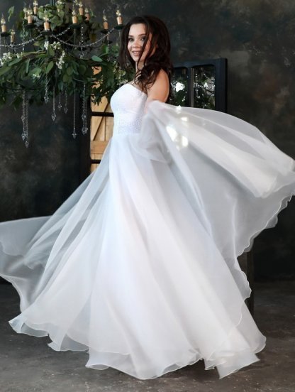 Свадебное нарядное белое платье со сьемными рукавами, фото 1