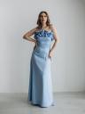 Шикарное голубое атласное платье макси с открытыми плечами для летней свадьбы, фото 2