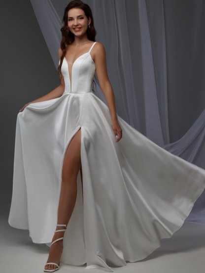 Длинное атласное платье для невесты, фото 1