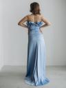 Шикарное голубое атласное платье макси с открытыми плечами для летней свадьбы, фото 3