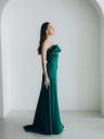 Шикарное зеленое атласное платье макси с открытыми плечами для летней свадьбы, фото 5