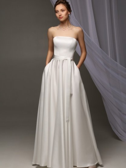 Длинное свадебное платье с оголенными плечами, фото 1