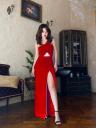 Элегантное облегающее красное платье с шикарным разрезом, фото 2