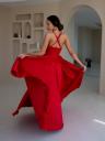 Красное, длиной до пола, атласное вечернее платье, фото 9