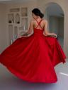 Красное, длиной до пола, атласное вечернее платье, фото 7