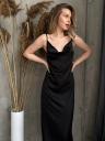 Шелковое черное легкое платье на лето на брительках больших размеров, фото 3
