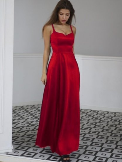 Атласное платье макси для выпускного вечера вашей мечты красного цвета, фото 1