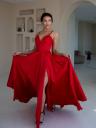 Красное, длиной до пола, атласное вечернее платье, фото 4