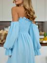 Летнее муслиновое платье с открытыми плечами и топом-резинкой голубого цвета, фото 4
