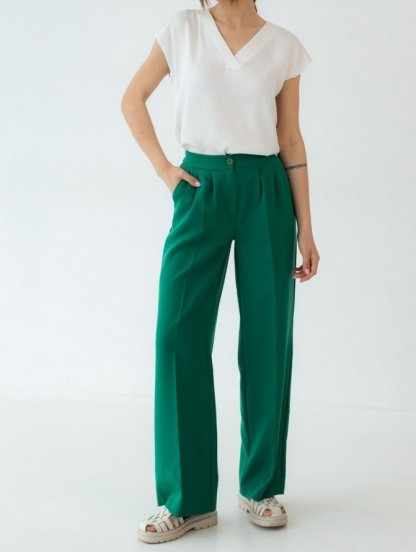 Зеленые классические легкие брюки на лето, фото 1