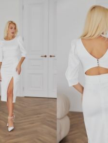 Изысканное белое платье миди с открытой спинкой – идеально для выпускного или помолвки