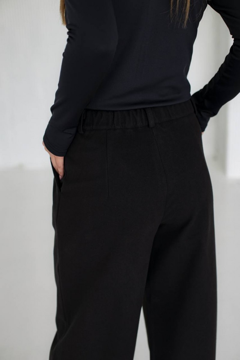 Теплые черные классические шерстяные женские брюки на зиму