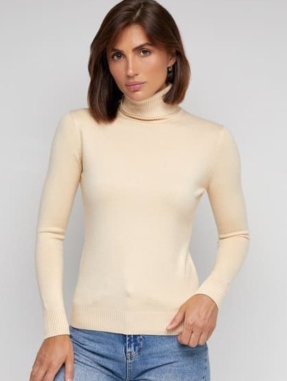 Молочный женский гольф с горловиной и длинным рукавом, фото 1