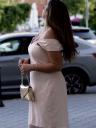 Коктейльное пудровое платье до колена в большом размере, фото 2