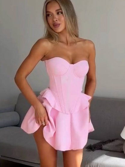 Стильный комплект - юбка и корсет розового цвета, фото 1