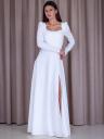 Увеличить фото Длинное простое белое свадебное платье на длинный рукав и с разрезом по ноге, фото 2