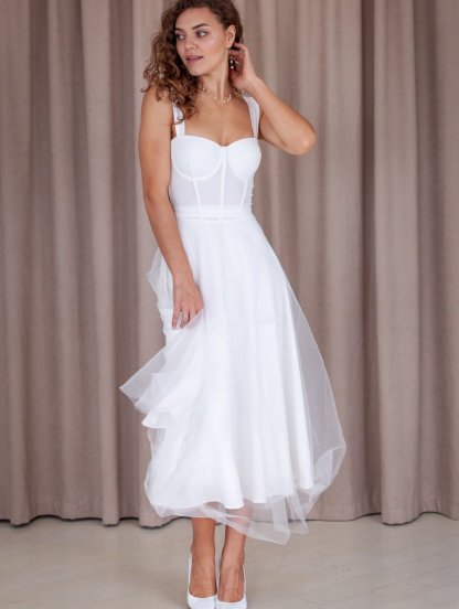 Корсетное белое платье миди, фото 1