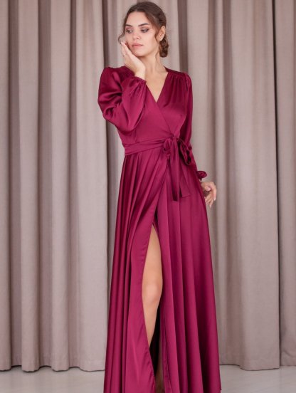 Белое платье в пол на запах бордового цвета, фото 1