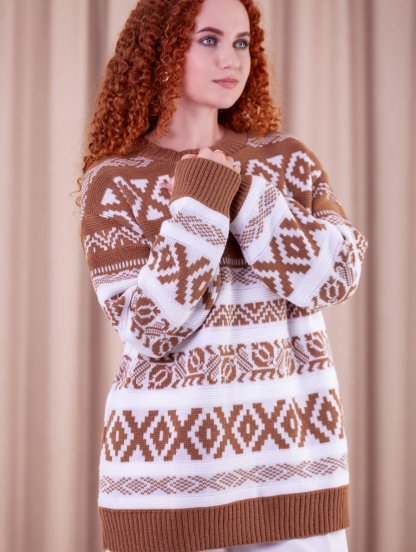Теплый вязаный свитер с орнаментом "вышиванка", фото 1