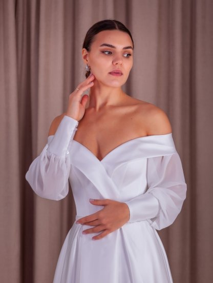 Длинное белое корсетное платье на свадьбу на длинный рукав, фото 1