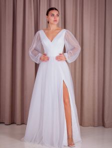 Белое платье в пол с обьемными рукавами