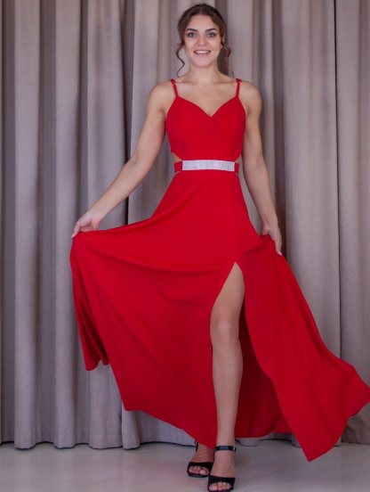 Красное вечернее платье в пол, подходит для выпускного или для гостьи на свадьбу, фото 1