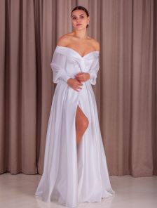 Длинное белое корсетное платье на свадьбу на длинный рукав