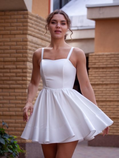 Белое короткое корсетное платье с короткой пышной юбкой, фото 1