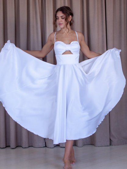 Белое платье на свадьбу миди, фото 1