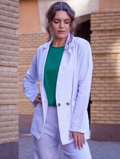 Летний женский льнянной костюм двойка белого цвета, фото 1