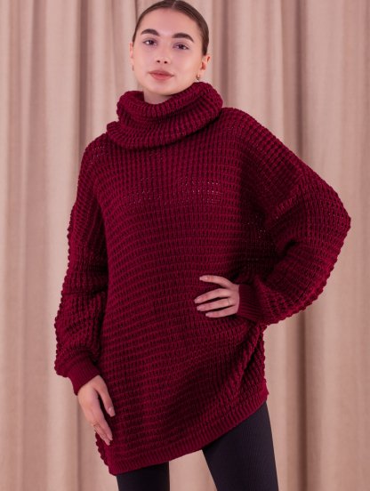 [COPY] Теплый вязаный свитер марсала с горловиной, фото 1