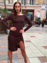 Увеличить фото Коричневое трикотажное приталенное платье на длинный рукав, фото 3