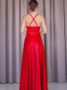 Вечернее атласное платье красного цвета с разрезом, фото 3