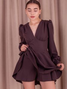 Нарядное коктейльное платье-шорты шоколадного цвета