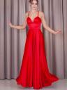 Вечернее атласное платье красного цвета с разрезом, фото 2