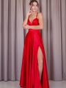 Вечернее атласное платье красного цвета с разрезом, фото 5