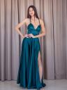 Увеличить фото Длинное атласное платье изумрудного цвета с разрезом, фото 4