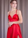 Вечернее атласное платье красного цвета с разрезом, фото 4