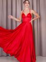Вечернее атласное платье красного цвета с разрезом, фото 6