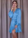 Короткое голубое шелковое платье с длинным рукавом, фото 6