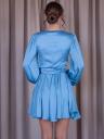 Короткое голубое шелковое платье с длинным рукавом, фото 7