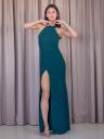 Увеличить фото Длинное вечернее платье зеленого цвета с открытой спиной и разрезом, фото 3